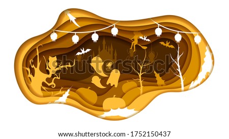 Orange Paper Cut Background Vector Halloween Spooky Scary Horror Holiday Elements
