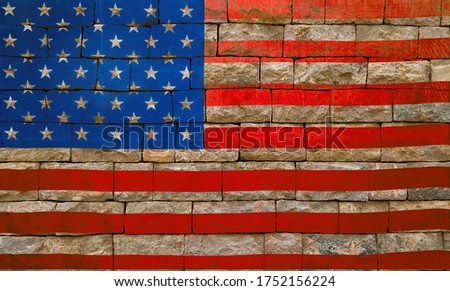 Old brick wall background texture stone Flag of the United States of America USA