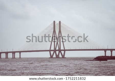 Bandra-Worli sea link bridge in Mumbai - Maharashtra in day.  Royalty-Free Stock Photo #1752211832