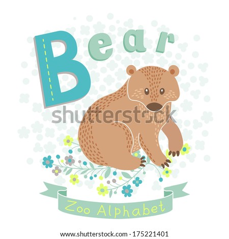 Letter B - Bear. Alphabet with cute animals. Vector illustration.