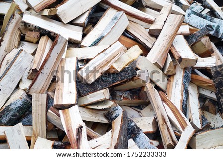 mountain of chopped birch firewood