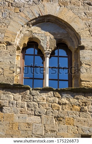Low angle view of window of a palace, Palazzo Dei Priori, Volterra, Province of Pisa, Tuscany, Italy