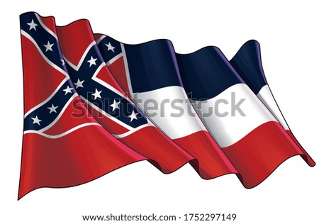 Vector illustration of a Waving Flag of the State of Mississippi. All elements neatly on well-defined layers and groups.