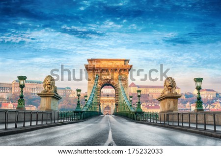 Chain bridge in Budapest, Hungary. Royalty-Free Stock Photo #175232033