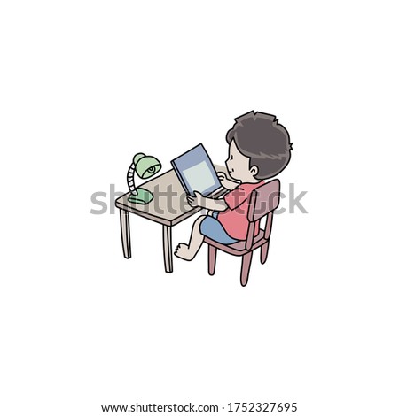 Little boy is learning vector illustration graphic