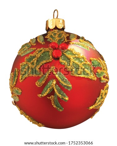Beautiful Red and Gold Christmas Ball isolated on white background