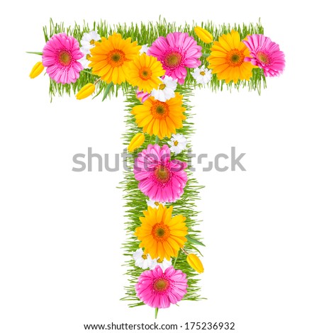 Spring color letter with flower "T" 
