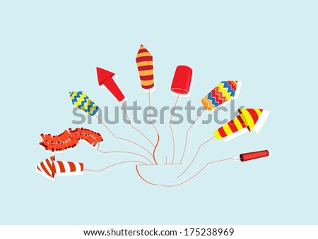 Diwali firecrackers isolated on colored background