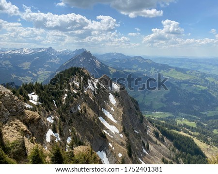 Alpine peaks of Schimberig and Risetestock in the Emmental Alps and west of the Pilatus mountain range, Alpnach - Canton of Obwalden, Switzerland