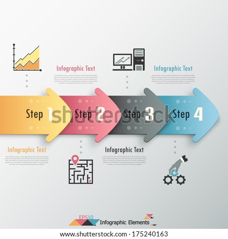 Modern infographics options banner with colorful paper arrows. Vector. Can be used for web design and  workflow layout