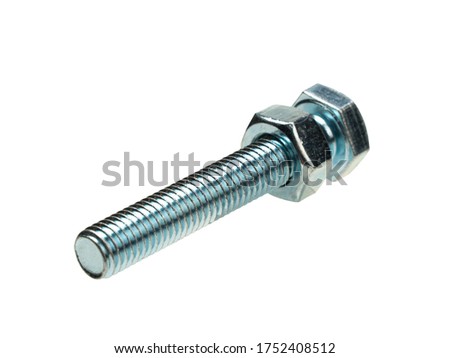 Graphic resources isolated object steel, metal, chrome-plated bolt with nut. Hardware construction. For rigid fastening of parts.