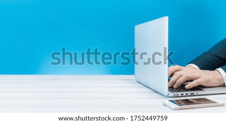 Man working concept with copy space. workspace concept, Laptop on white table.