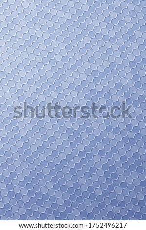 Patterned panels in hexagonal shape. Abstract blue tiles background. Wall with textured hexagons. Honeycomb with gradient background. 