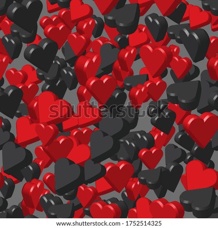 Red Black Hearts on Gray Seamless Pattern