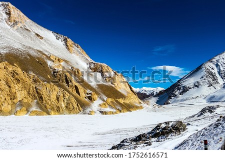 Mountains of Ladakh, India - Panoramic peak views of Himalayas. Natural beauty of Ladakh in India. Snow mountains of Ladakh. Famous tourist place in the world. Travel and Landscape photography - Image