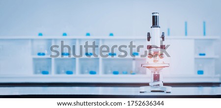 Microscope in a medical science laboratory. Banner photo