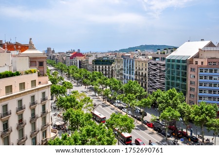 View of Paseo de Gracia street from top of Casa Mila house, Barcelona, Spain Royalty-Free Stock Photo #1752690761