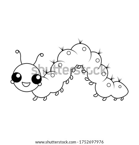 Caterpillar, cute vector illustration in black&white outline drawing