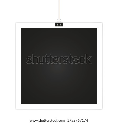 Photo frame hanging on clip . Photo frame on white backgraund .Retro photo, vector illustration 10 eps 