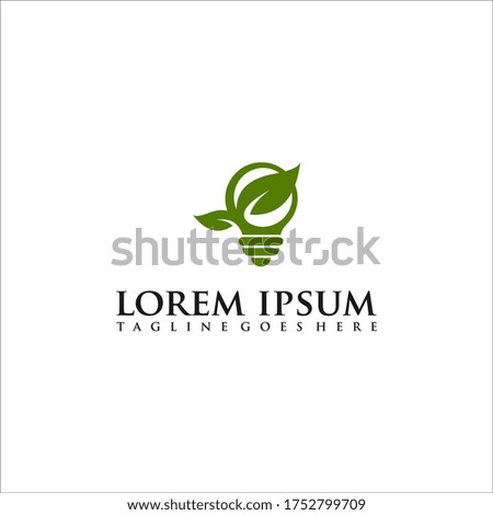 Green energy icon with light bulb & hands holding plant abstract template. Green concept. Safe idea. Eco concept