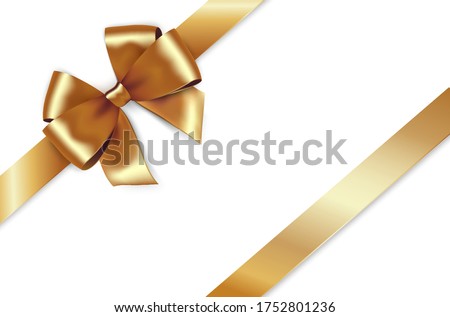 Shiny golden satin ribbon. Vector gold bow for design discount card. Christmas gift, valentines day, birthday  wrapping element
