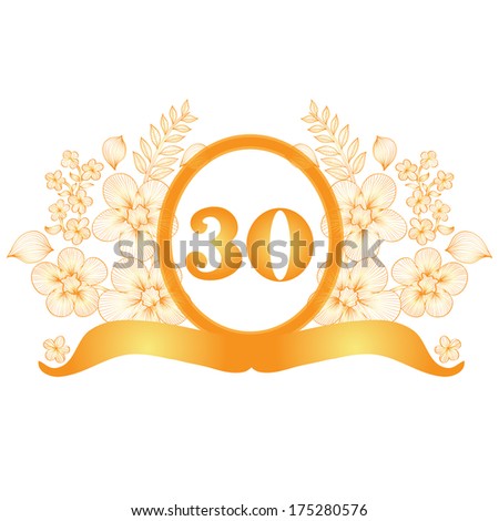 30th anniversary golden floral banner, design element
