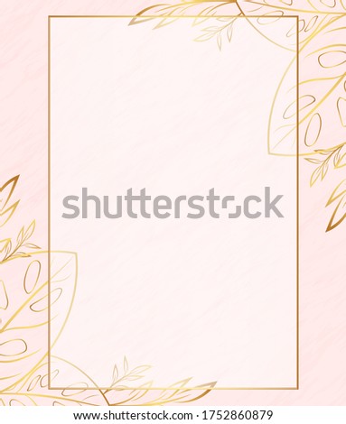 Floral rectangle golden frame with transparency , Pink abstract background, Vector illustration,