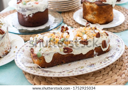 Easter cake decorated with nuts and dried fruits