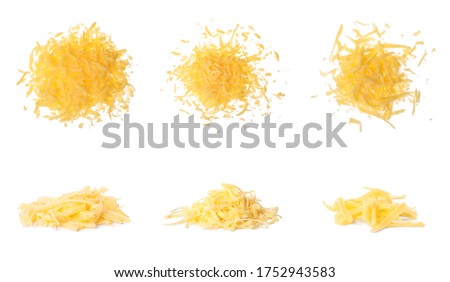 Set with grated cheese on white background Royalty-Free Stock Photo #1752943583