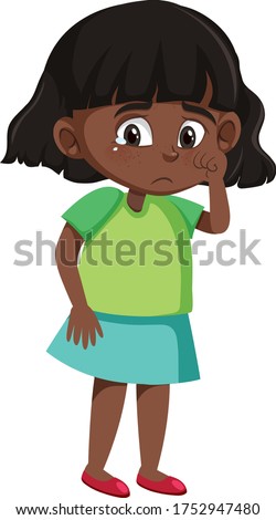 Crying young girl cartoon character illustration