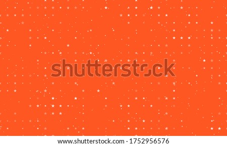 Seamless background pattern of evenly spaced white star symbols of different sizes and opacity. Vector illustration on deep orange background with stars