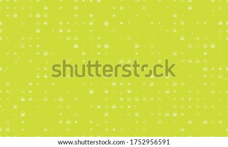 Seamless background pattern of evenly spaced white skulls of different sizes and opacity. Vector illustration on lime background with stars