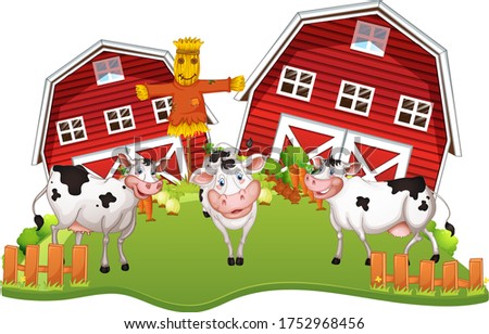 Happy cows at farm illustration