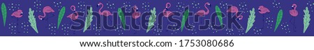 Long web banner with cute hand drawn flamingos. Social media cover image. Flat vector illustration.