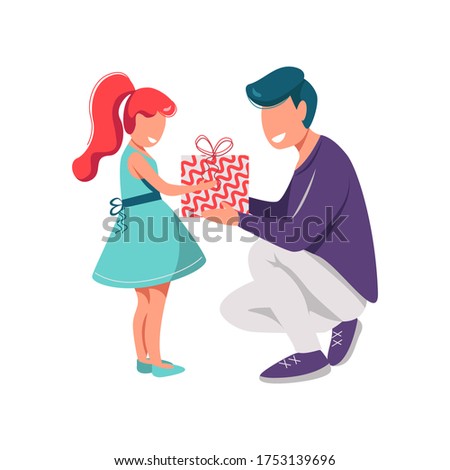 Illustration of a Giving a Gift father and daughter in white background