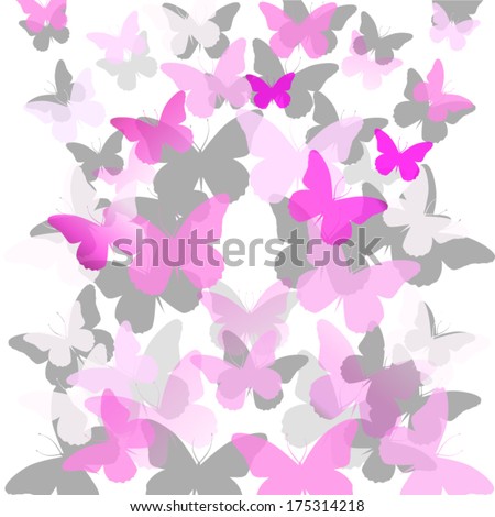 Purple and pink butterfly flying background. Vector