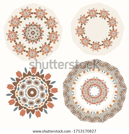 Boho floral design element clipart. Isolated decorative hand drawn flower doodle. Gender neutral earthy colors. Set of 4