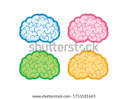 Human brain multicolored icons set vector. Brain abstract icon set on a white background. Stylized brain clip art. Blue, pink, green and orange brain collection. Colorful states of mind vector