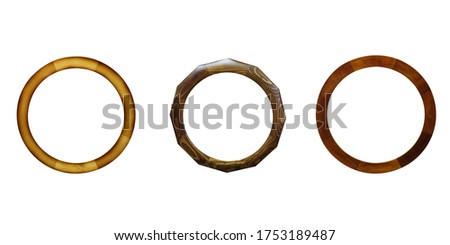 set of round wooden frames isolated on white background