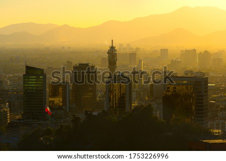 City skyline of the Historic downtown and civic center at Santiago de Chile.