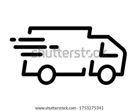 Fast shipping delivery truck icon. Online shopping symbol. Isolated commercial vehicle on white background. Black line vector illustration perfect for online shops, websites and apps, EPS10.
