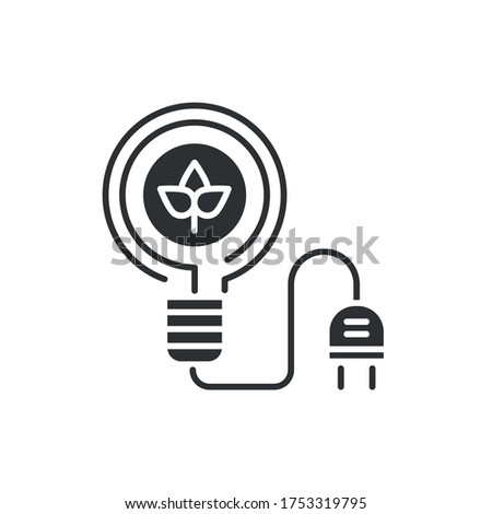 Eco energy glyph black icon. Lightbulb sign. Alternative energy vector pictogram. Eco friendly. Green technology symbol. Button for web page, app, promo. UI UX GUI design element.