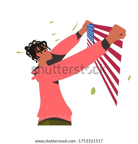 african american man holding usa flag black lives matter campaign against racial discrimination of dark skin color social problems of racism portrait vector illustration Royalty-Free Stock Photo #1753321517