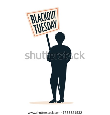 silhouette of man holding blackout tuesday banner black lives matter campaign against racial discrimination of dark skin color social problems of racism vector illustration Royalty-Free Stock Photo #1753321532