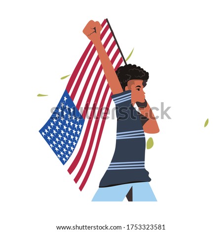 african american woman holding usa flag black lives matter campaign against racial discrimination of dark skin color social problems of racism portrait vector illustration Royalty-Free Stock Photo #1753323581