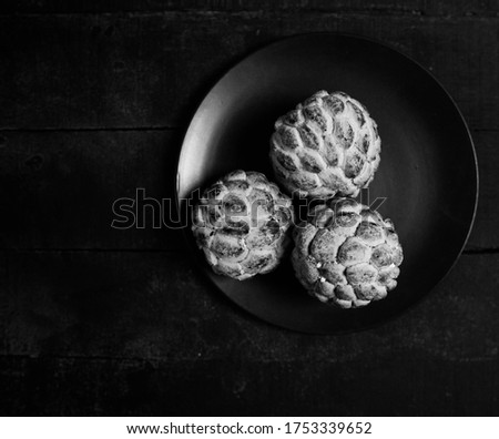 close up fruits sugar apple with black and white photo