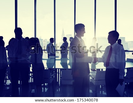 Group of People Shaking Hands at New York Skyline Royalty-Free Stock Photo #175340078