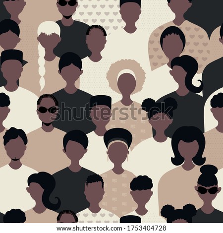 Stop racism and stronger together seamless pattern. BLM, Black lives matter,  African Americans and white people against racism, protest banners and posters about Human Right of Black People in US Royalty-Free Stock Photo #1753404728