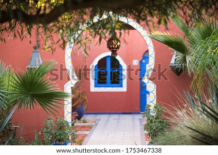 building in Morocco, nice colors, blue and red