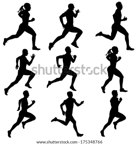 Set running silhouettes. Vector illustration. Royalty-Free Stock Photo #175348766